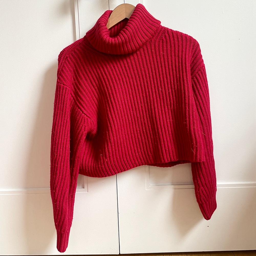 ARITZIA 'Guell' red merino wool cropped turtleneck sweater